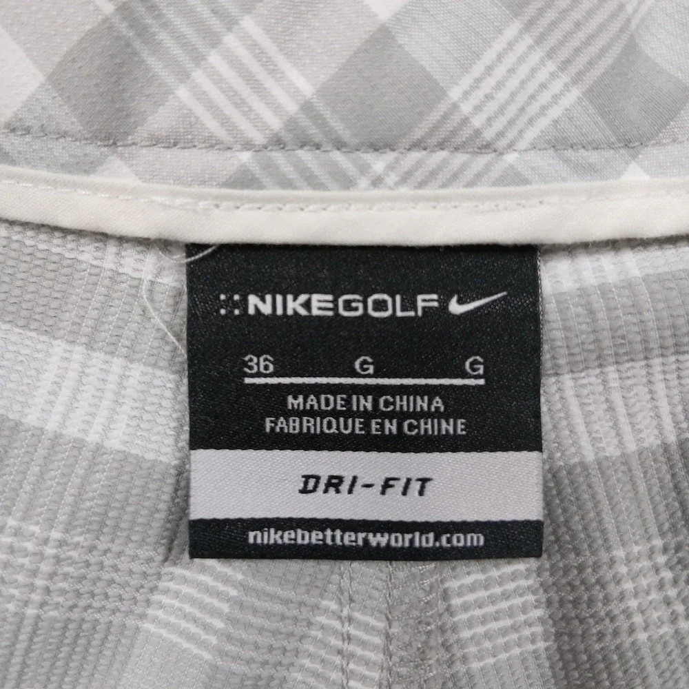 Nike Golf‎ Dri-FIT Shorts Men's 36 Grey White Plaid Gingham Check Performance
